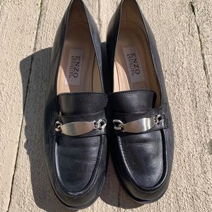 Black leather loafers